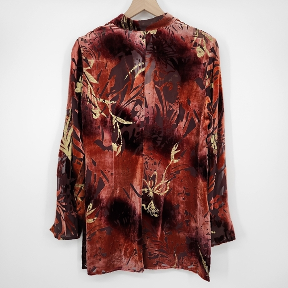 Due Per Due Womens Velvet Burnout Top Size 8 Brown Silk Blend Contemporary Artsy - Picture 9 of 9